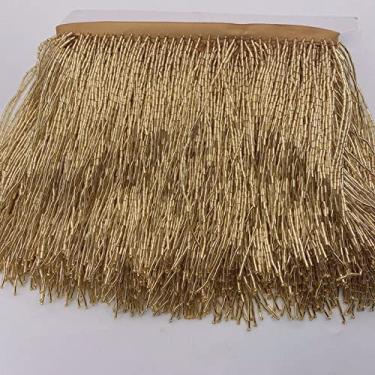 Imagem de 5 jardas 15 cm (6 polegadas) de vidro pesado cor de ouro semente com contas de franja lâmpada de guarnição de artesanato, ouro A