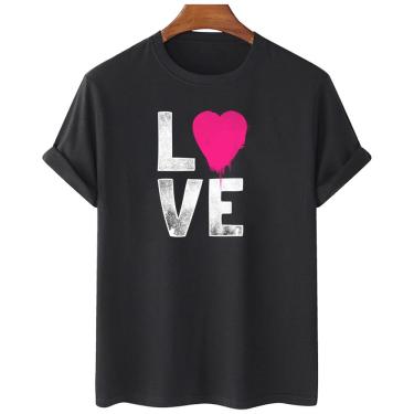 Imagem de Camiseta feminina algodao Palavra Love Coração Rosa Tinta