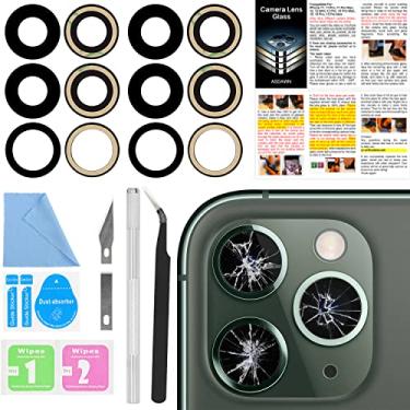 Imagem de 2 peças de reposição para lente de câmera traseira ASDAWN para iPhone 11 Pro e 11 Pro Max substituição de lente de câmera com adesivo pré-instalado + manual de instalação + kit de ferramentas de