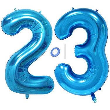 Imagem de Shuxy 2 peças 40 polegadas número balão folha número 23 balão gigante jumbo balão de formatura balão Mylar grande número balão para decoração de festa de aniversário aniversário aniversário de casamento, 3GG azul 23 números balão