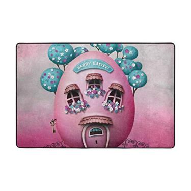 Imagem de My Little Nest Tapete de área páscoa rosa ovo casa capacho leve 2' x 3', esponja de memória interior decoração externa tapete para entrada sala de estar quarto escritório cozinha corredor
