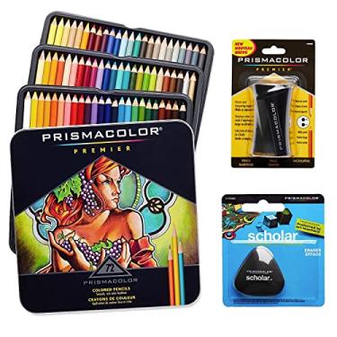 Imagem de Prismacolor Caixa de lápis de cor com 72 cores sortidas, borracha triangular escolar e apontador de lápis de primeira linha