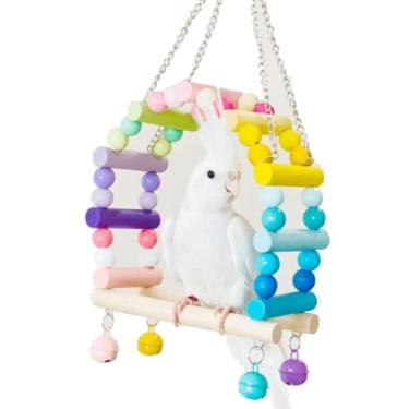 Imagem de Barn Eleven Brinquedo de balanço de pássaro poleiro de madeira gaiola de papagaio rede balanço poleiro de madeira suporte suprimentos de papagaio ponte de suspensão de pássaro brinquedo arco balanço acessórios de gaiola de pássaro (passe-A)