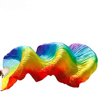 Imagem de PAYNAN 1 ventoinha de dança do ventre colorida imitação de seda feita à mão para fãs de dança do ventre da Bellydance