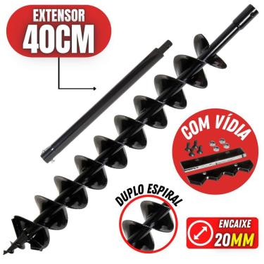 Imagem de Broca de 80x10cm Com Lâmina de Vídia Espiral Duplo Kawashima + Extensor de Ferro 40cm P...