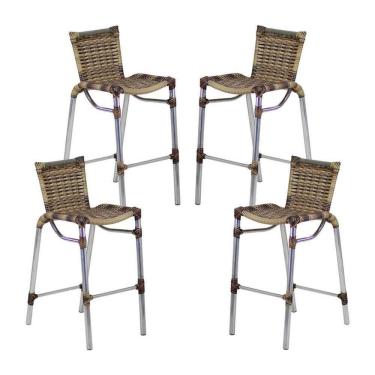 Imagem de 4 Banquetas Em Alumínio Fortaleza Alta Com Encosto Para Cozinha Edícula E Balcão Capuccino