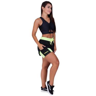 Imagem de Conjunto Fitness Feminino Short soltinho short interno + Cropped Bojo Orbis - VERDE M-Feminino