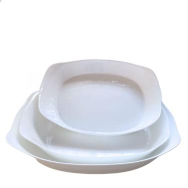 Imagem de Jogo com 3un Assadeiras Travessas de Vidro Brancas Grandes p/ Forno Carine