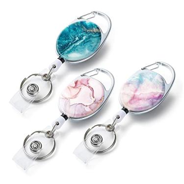 Imagem de Pacote com 3 carretéis de crachá retráteis, com padrão de impressão de cor dupla face retrátil, com chaveiro retrátil, clipe de crachá e chaveiro, corda retrátil de nylon durável