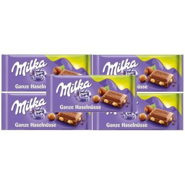 Imagem de Kit 5 Chocolate Milka Whole Hazelnuts Avelãs Inteiras 100G