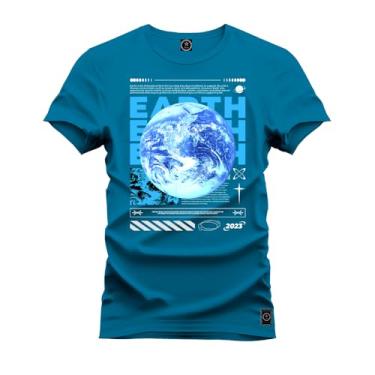 Imagem de Camiseta Casual 100% Algodão Estampada Earth Terra Azul GG