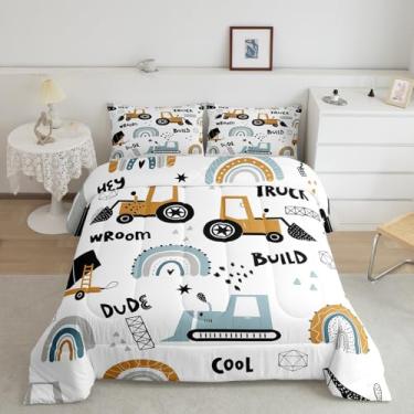 Imagem de Erosebridal Jogo de cama casal com estampa de trator infantil, desenho kawaii, arco-íris, 3 peças