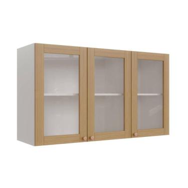 Imagem de Armário Aéreo 3 Portas 120cm com Porta de Vidro Arizona Cabecasa Madeiramadeira Branco/Figueira