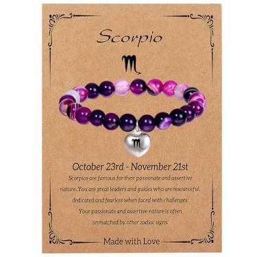 Imagem de OFKAIS Pulseira do zodíaco para mulheres e meninas, pulseira com contas de horóscopo de pedra natural presentes, aniversário de dia dos namorados, Natal, fim de ano, horóscopo, presente para amigas, irmãs, mulheres e meninas, Pedra natural