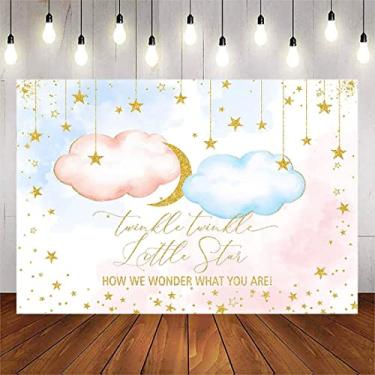 Imagem de Avezano Twinkle Star Gender Revelal Pano de fundo Twinkle Twinkle Twinkle Little Star Rosa ou Azul Nuvem Chá de Bebê Ouro Lua e Estrela Menino ou Menina Decorações de Banner de Chá de Bebê (2,4 x 1,8 m)