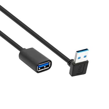 Imagem de ALINNA Cabo de extensão USB 3.0 de 90 graus, cabo extensor preto USB 3.0 macho para fêmea 30 cm (ângulo para baixo)