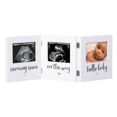 Imagem de Pearhead Moldura tripla para fotos de lembrança de ultrassom neutro, presente de gravidez ideal para mães de primeira viagem, decoração de chá de bebê e berçário, inserção de foto de 8,9 cm x 6,3 cm,