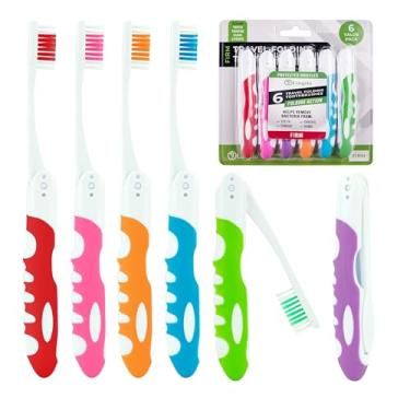 Imagem de Escova de dentes para viagem, capa integrada, escova de dentes portátil, tamanho de viagem, caminhadas, acampamento, viagem, escovas de dentes dobráveis, kit de escova de dentes dobrável multicolorida