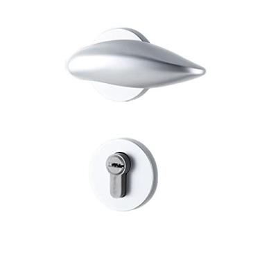 Imagem de Maçaneta de porta de uso interior elegante maçanetas de porta de madeira maciça branca maçaneta em forma de ovo com chave/sem chave para quarto, estudo, banheiro, entrada, maçaneta/branco com chave