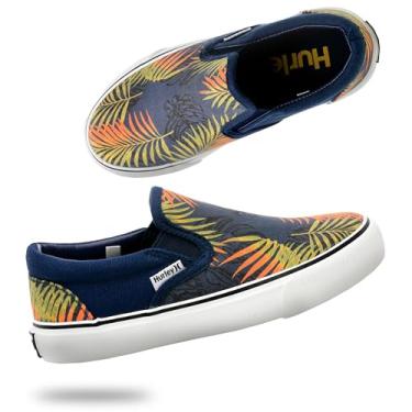 Imagem de Hurley Tênis infantil de lona sem cadarço – Tênis de skate de cano baixo para crianças, calçados esportivos para meninos e meninas, tênis casuais, Floral azul, 19