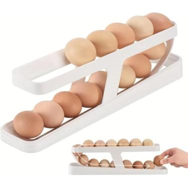 Imagem de Organizador Dispensador de Ovos Para Geladeira Com 2 Andares Recipiente Organizador Automático