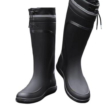 Imagem de E KAINI Botas de chuva masculinas impermeáveis na altura do joelho com borracha PVC botas de lama masculinas, confortáveis e leves para jardinagem e trabalho ao ar livre, Preto, 42