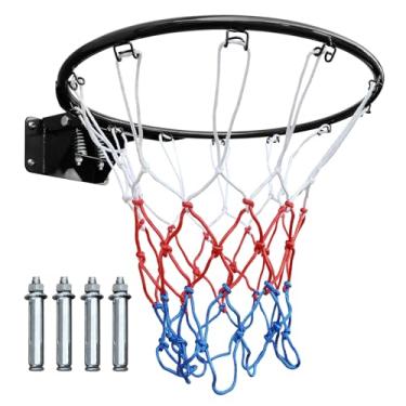Imagem de LSKSSNG Substituição de aro de basquete de 45,7 cm, aro de basquete montado na porta de parede, substituição de aro sólido de mola dupla com rede serve para cestas de basquete no solo e na parede