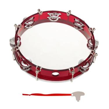 Imagem de Pandeiro Portátil Abs Fileira Dupla de Metal Jingles Tamborim de Percussão de Tom Ajustável Com Chave de Ajuste para Festas (vermelho)