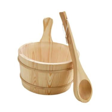 Imagem de Bothyi Balde de sauna de madeira 4L e concha SPA Steaming Bathroom Tool Balde de chuveiro resistente Suprimento de banho portátil para casa SPA Bath Sauna