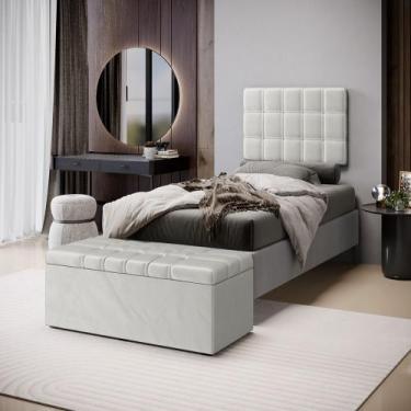 Imagem de Kit Painel Rana 100 e Calçadeira Alpha Veludo Aradecor, Cinza Claro, S