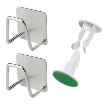 Imagem de Kit Pratico Doméstico 1 Trava Porta Branco e 2 Ganchos Adesivos - Kit 