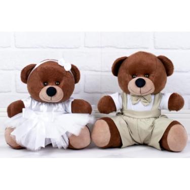 Imagem de URSO DE PELUCIA CASAL DE NOIVOS - PAJEM CAQUI, DAMINHA BRANCA/TEDDE 22 CM (Pajem Cáqui, Daminha Branca, padrão - Pelúcia Marrom)