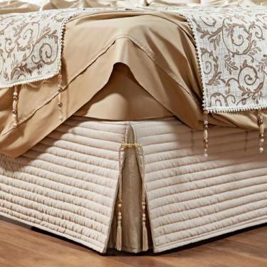 Imagem de Saia Box Cama King 200 Fios Matelada Com Pedraria Bege - Decorativa En