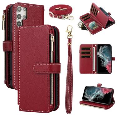 Imagem de Furiet Capa carteira para Samsung Galaxy S24 Ultra 5G com alça de pulso, alça de ombro mais de 10 porta-cartões de couro PU de luxo flip suporte com zíper bolsa para celular para S24Ultra 24S S 24