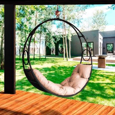 Imagem de Cadeira De Balanço Lua Suspenso Em Corda Náutica Preto/areia