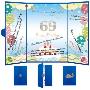 Imagem de DUGUTUL Decorações de feliz aniversário de 69 anos, alternativa criativa de aniversário para convidados, livro de assinatura de aniversário 30,5 x 45,7 cm, ótimos presentes de aniversário (azul)