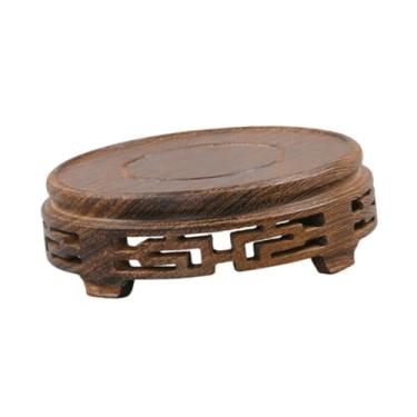 Imagem de Generic Suporte de exibição de ornamento redondo Suporte de plantador de madeira Design retrô Suporte de vaso de flores decorativo Suporte de aquário Pedestal, L