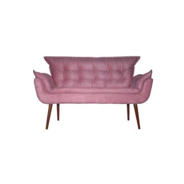 Imagem de Poltrona Namoradeira Opalla  Suede Base palito Rosa - MOVEIS AGUIAS