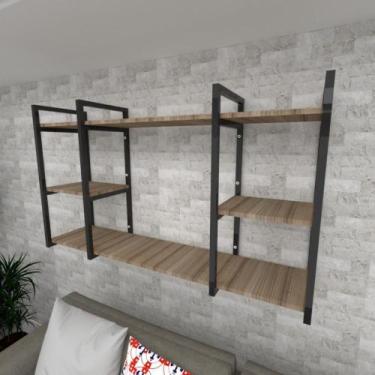 Imagem de Prateleira industrial para Sala aço preto prateleiras 30 cm cor amadei