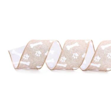 Imagem de Fita Osso e Patinhas Bege e Branco - 6,3cm x 914cm  - 1 unidade - Crom