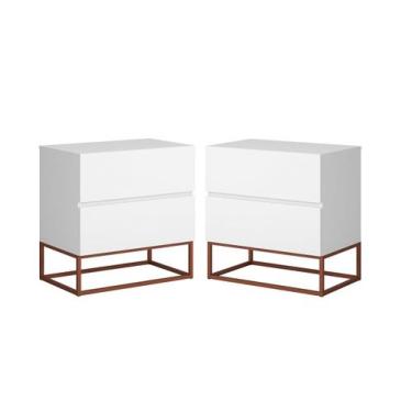 Imagem de Conjunto 2 Mesas de Cabeceira Estilo Industrial 2 Gavetas Eros 45 Base