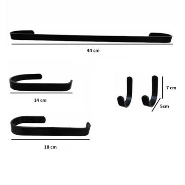 Imagem de Kit De Acessórios Para Banheiro 5 Peças 2 Cabides Linha Alumínio Preto