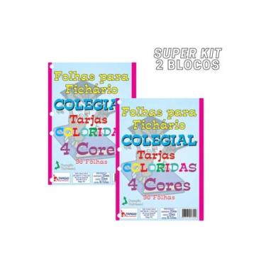 Imagem de Kit 2 Folhas De Fichários Colegial Coloridas 4 Furos 1/4 - Tamoio