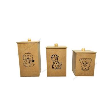 Imagem de Jogo 3 Potes Bebê Novo Safari 2 Mdf Madeira Cru - Atacadão do Artesana