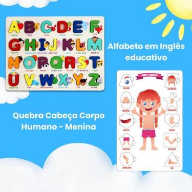 Imagem de Kit Alfabeto ABC Madeira Encaixe e Quebra cabeça Corpo Humano Menina -