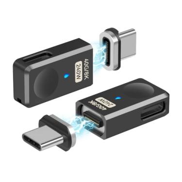 Imagem de SHEEAST Adaptador magnético USB C, porta lateral, pacote com 2, adaptador de extensão USB tipo C magnético de 240 W reto de 24 pinos com transferência de dados USB4 40Gps, compatível com Steam Deck,