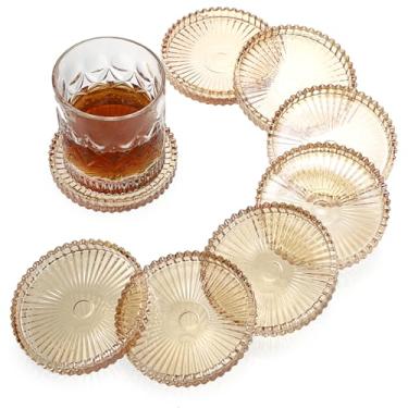 Imagem de OGANAZI Conjunto de 8 porta-copos transparentes modernos para copos de vidro para bebidas porta-copos de cristal tapetes redondos decoração de mesa de centro para escritório, cozinha, bar, sala de