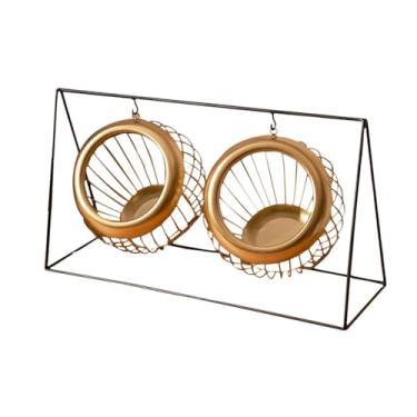 Imagem de ＫＬＫＣＭＳ Suporte para cápsulas de café, cesta de armazenamento de ferro forjado, 2 cestas, fruteira multiuso, organizador de mesa para de sala de estar, Ouro