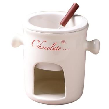 Imagem de ABPWO Caneca de fondue de chocolate, canecas de cerâmica para chocolate ou queijo, inclui garfos, 290 ml (branco A)