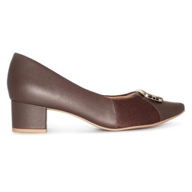 Imagem de Scarpin Usaflex Couro Salto Bloco Enfeite Chocolate Mm0503005 35